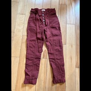 Sezane Burgundy Paper Bag Pants with Tie Waist - Size 36 NWOT